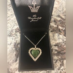 Vanderbilt Jewel Vintage Heart Pendant Necklace | Green Stone | Silver Chain